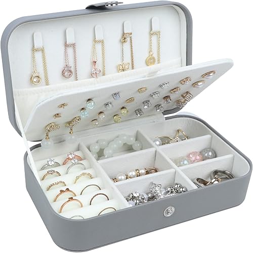 Miniatura 3 de SLOZO Joyero de viaje, estuche de joyería de viaje mejorado, joyeros portátiles para mujeres, joyero de piel sintética, organizador de joyas de