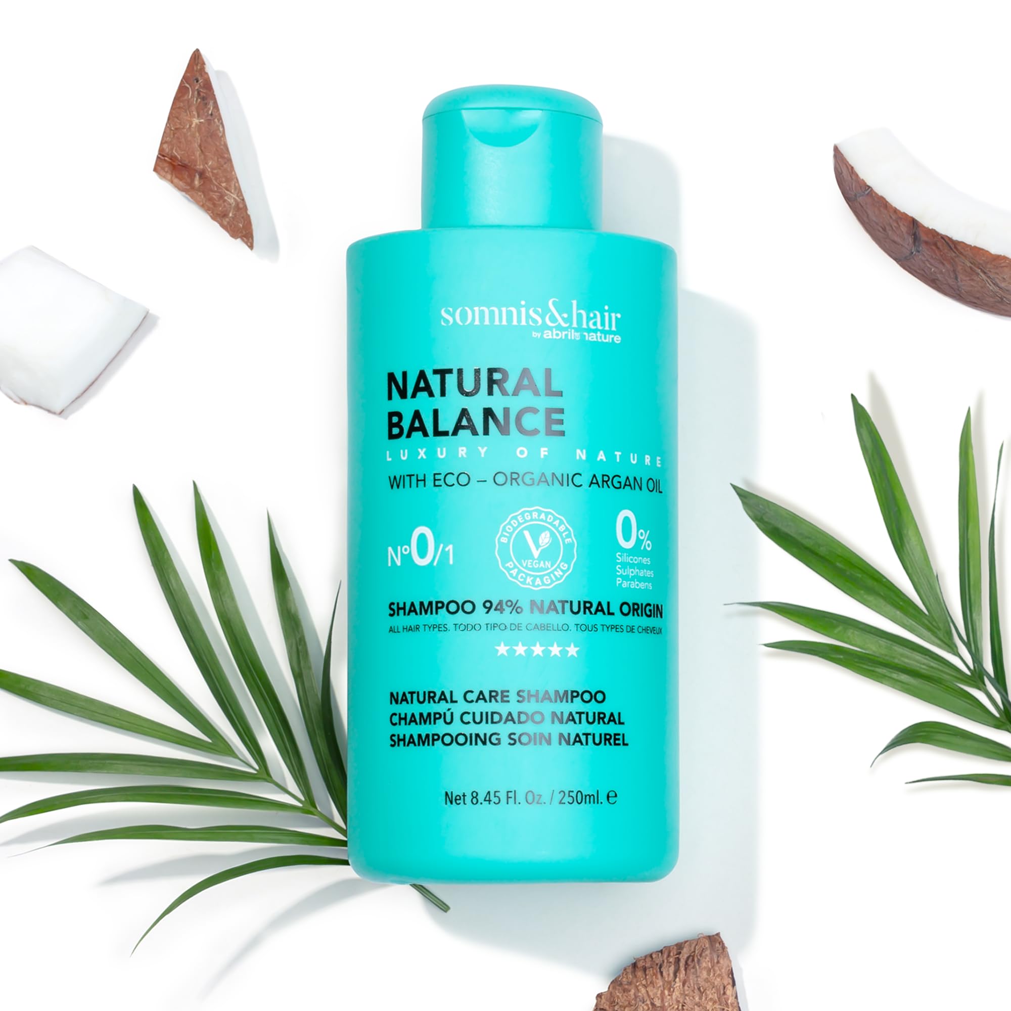 somnis&hair, Natural Balance Shampoo 94% Natural, Deep Hydration and Nutrition, Hair Repair and Anti-Frizz, Sulfate, Paraben