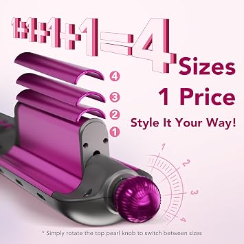 SKG Hair Crimper for Women, Beach Wave Hair Tool, Curling Wand with 4 Adjusted Curl Sizes (0.87/1/1.25/ 1.38), 5 Temp Adjustable PTC Anti-Scald with Ionic Ceramic Coating, Gift for Womens Birthday