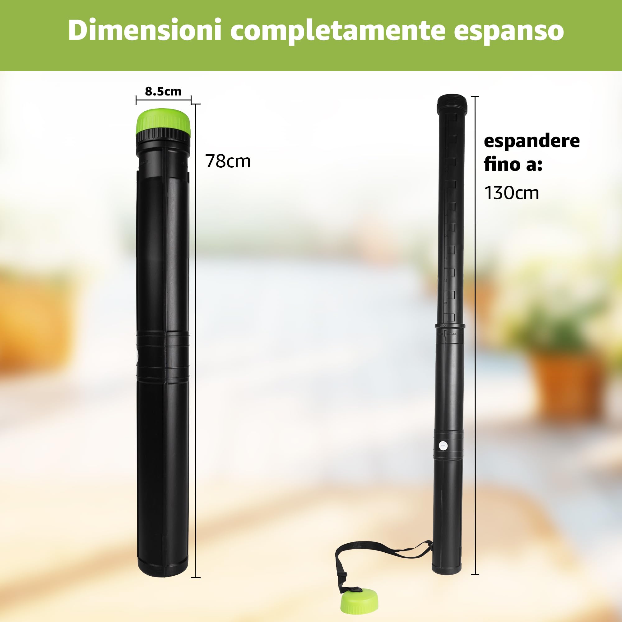 Pryma Tubo Portadisegni Estendibile 8,5x78/130 cm – Portadocumenti Rigido con Tappo a Vite e Sistema di Blocco – Custodia per Disegni, Poster e Mappe