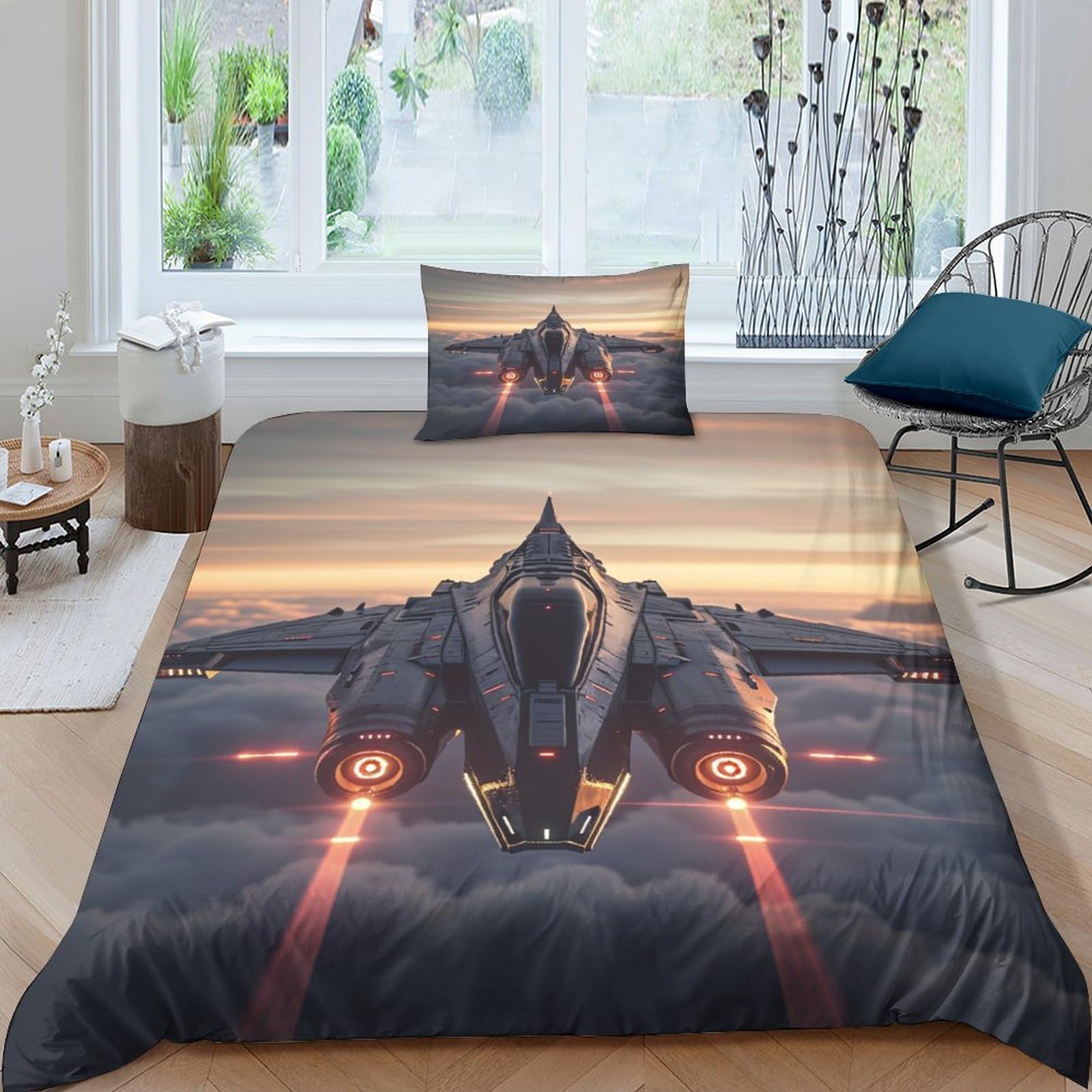 Housse de couette hélicoptère de combat chauve-souris en microfibre douce 3 pièces lit simple