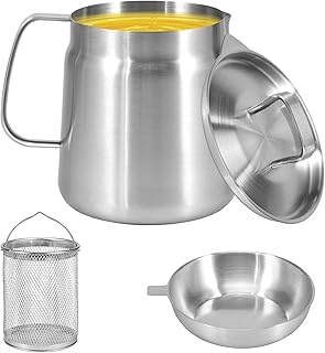 Stainless Steel Oil Filter Pot, Versatile Oil Filter Pot Stainless Steel Deep Fryer Pot With Basket, Oil Storage Contain Bacon Grease Container for Storing Frying Oil Grease(2L)