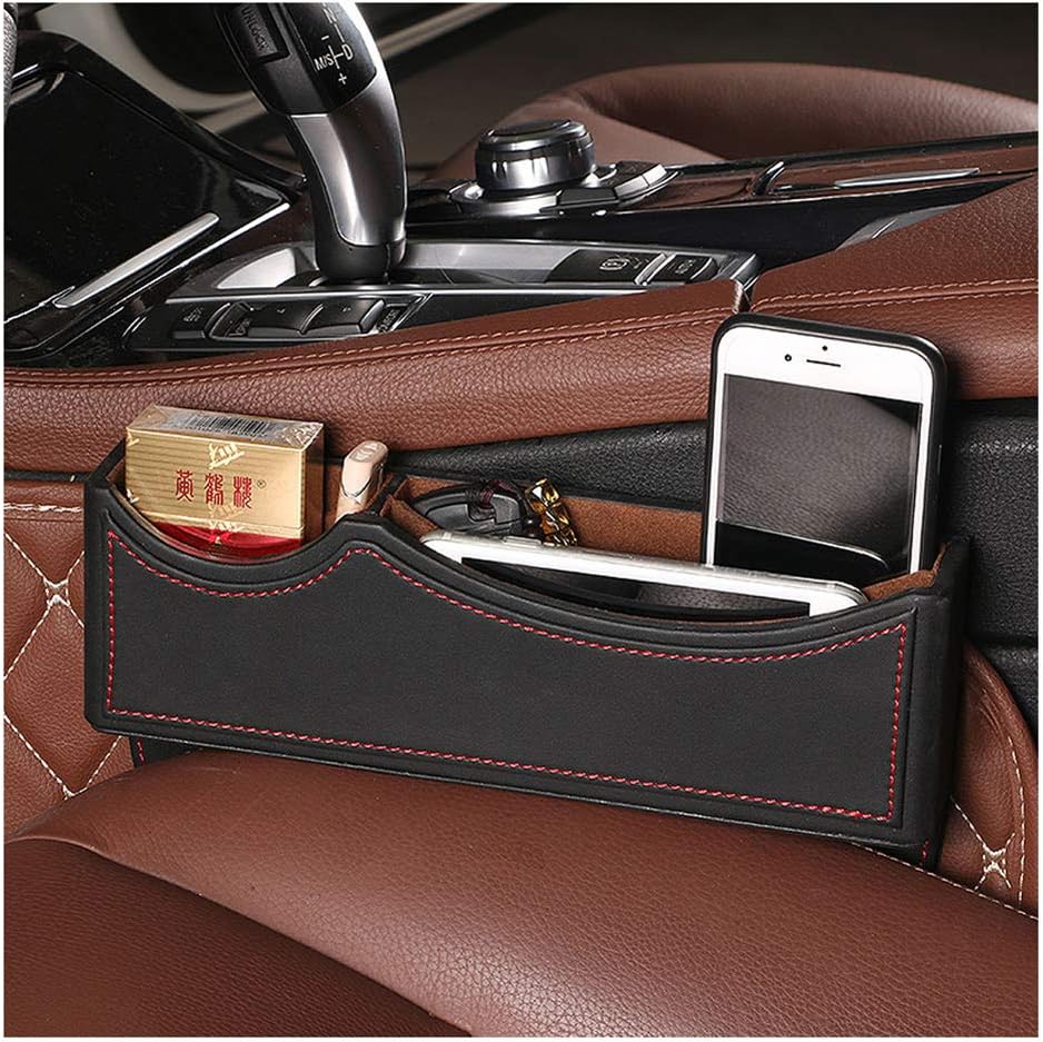 High Class PU Leather Car Seat Gap Filler, Car Console Side Pocket Seat Catcher Organizer (Black Red)
