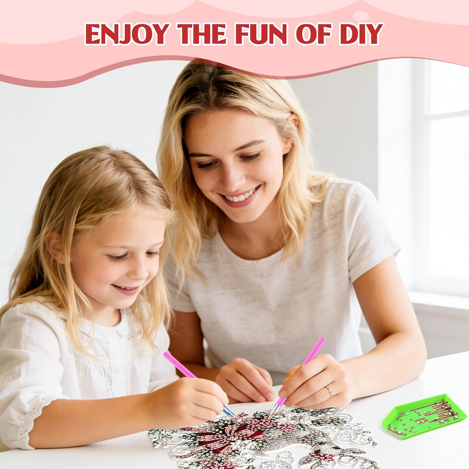GHHKUD Elk Diamond Art Hanging Kits, DIY Special Shaped Christmas Diamond Painting Hanging Pendants for Window Home Garden image 3