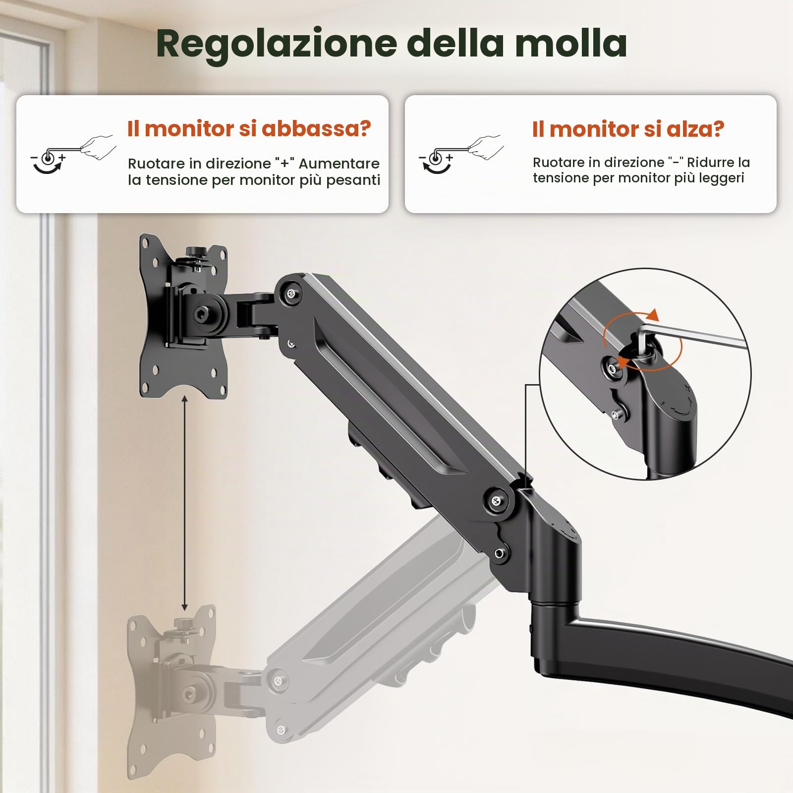 PUTORSEN Supporto 3 Monitor per PC, Premium Alluminio Braccio articolato Ergonomico Molla Gas per Triplo Schermi 17-27", Altezza Regolabile Inclinazione Girevole e Fissaggio Scrivania Braccio
