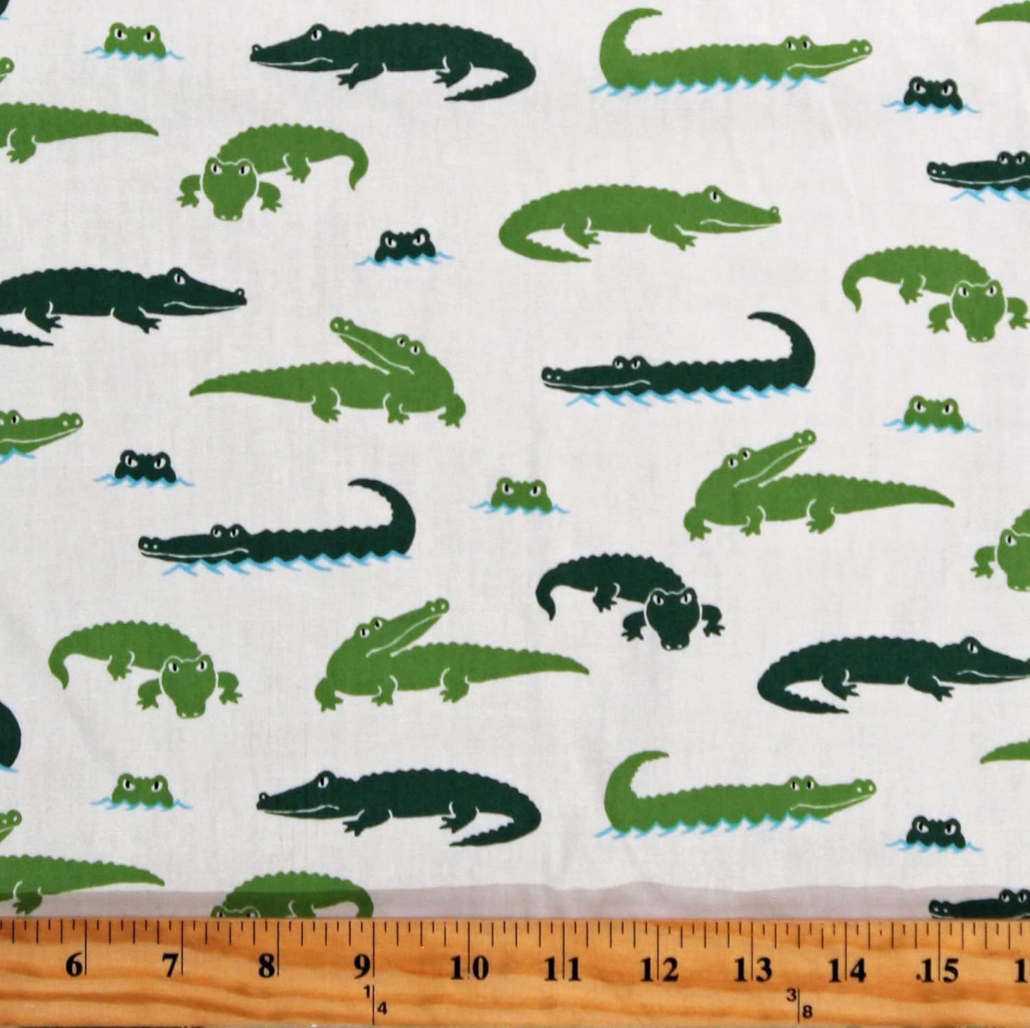 Fields Cotton Alligators Crocodile Reptiles Animals Water Creatures Animal Club White Cotton Fabric Print by The Yard (D751.21), 44 Inches