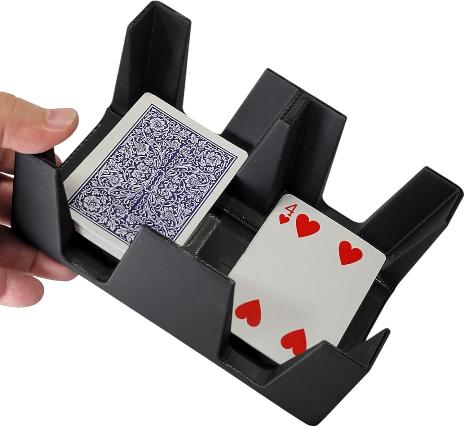 Six Deck Plastic Playing Card Tray, Holds 3 Decks on Each Side - Non-Swivel Design with Felt on Bottom - Used for Draw/Discard Games - Made in USA (Black)