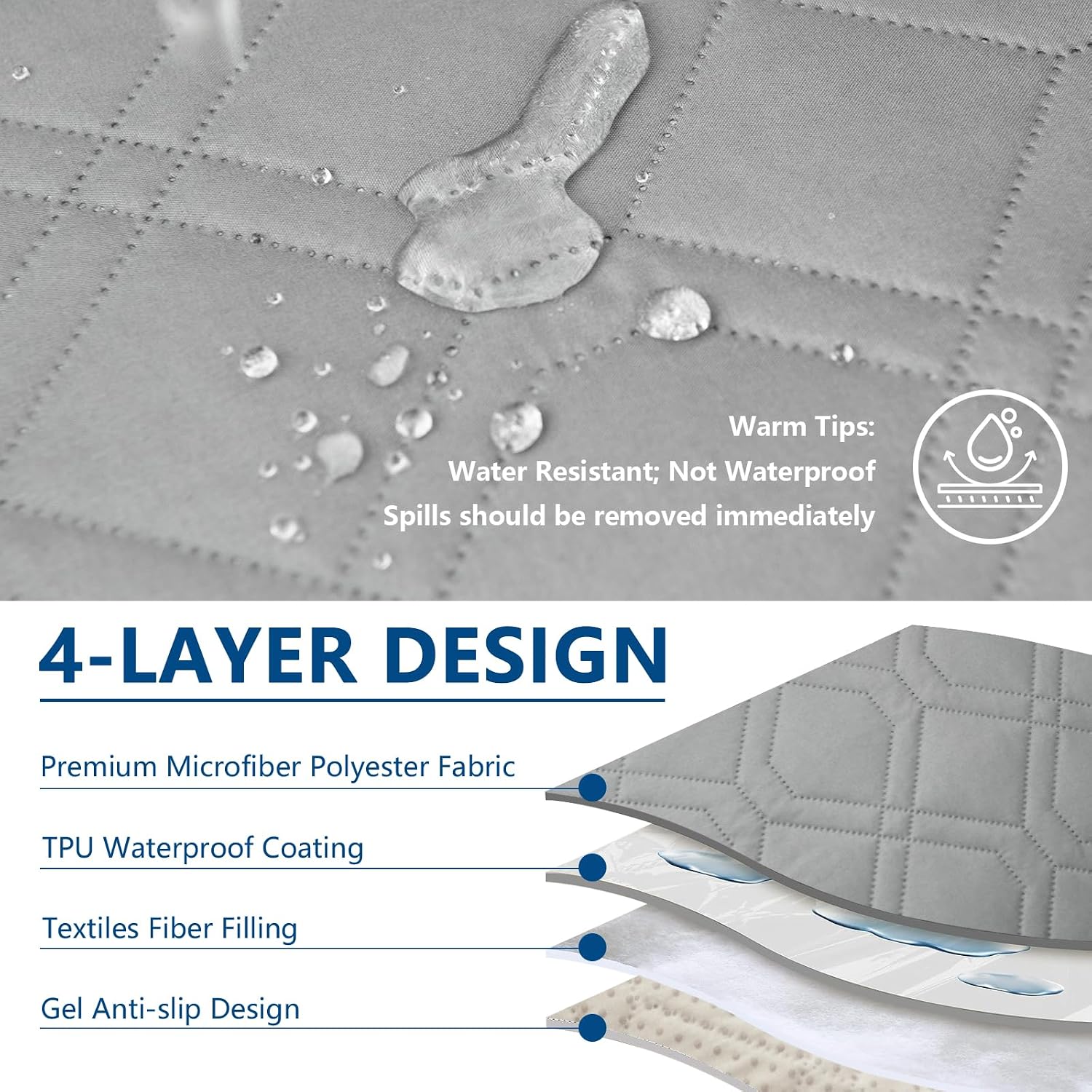 UNBBRRL 1 Piece Small Armchair Waterproof Cover Quilted, Thick Chair Cover for Dogs Washable, Dog Couch Cover That Stay in Place, Pet Furniture Protector in Living Room (Light Grey)