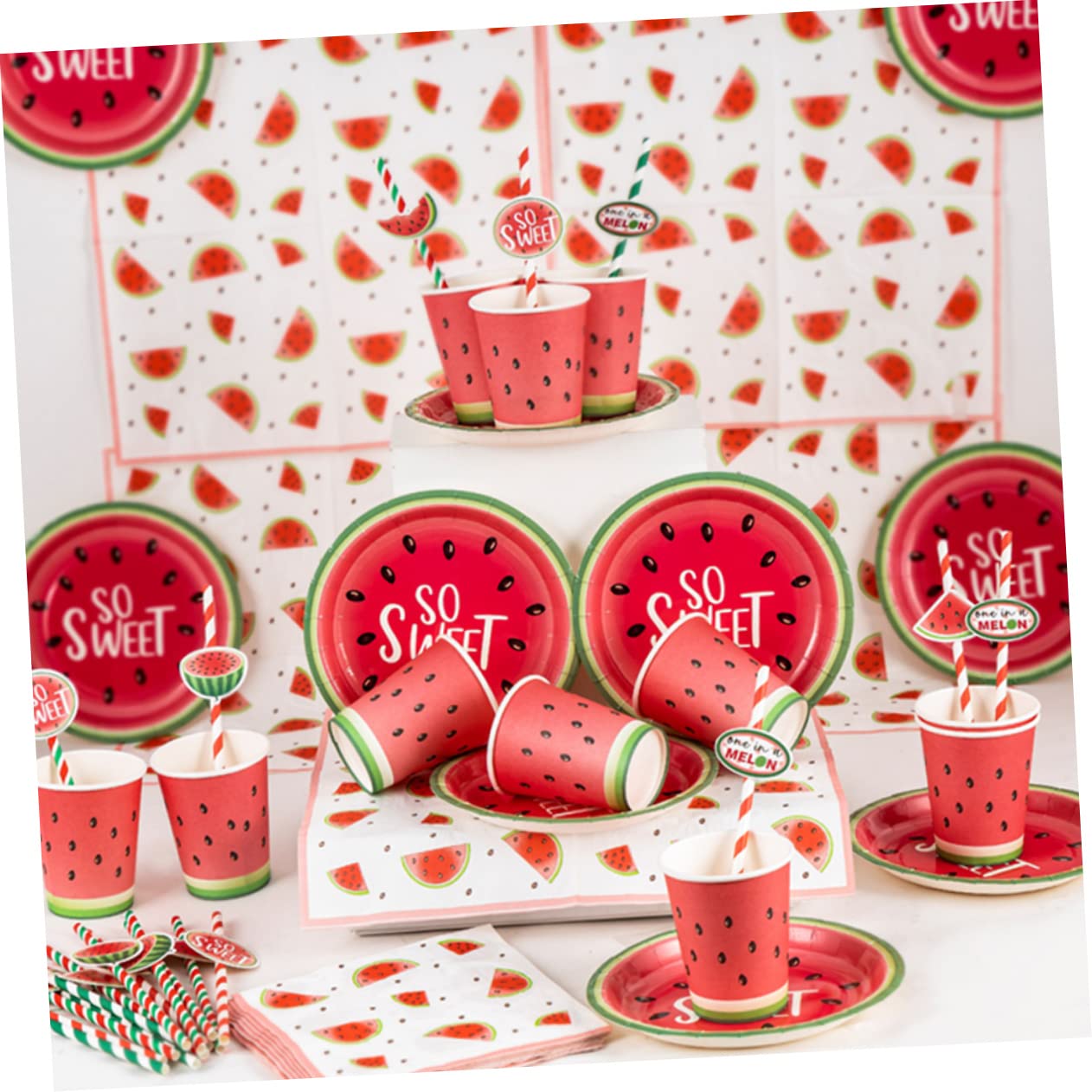 Didiseaon 4 Juegos De Pajitas De Papel Reutilizables Con Temática De Sandía Estilo Hawaiano Decorativas Para Fiestas Y Cócteles 40 Unidades.