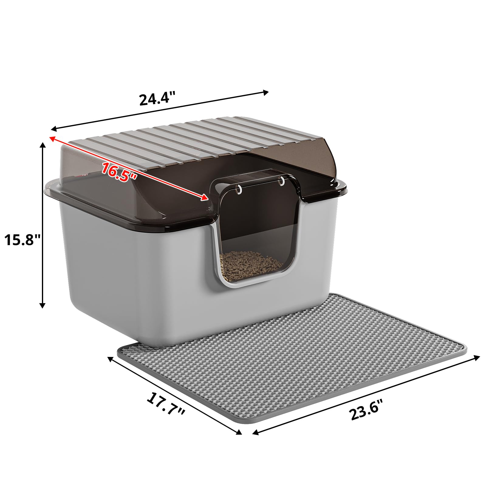 Oneluck Caja de arena grande para gatos con cubierta, alfombrilla y cuchara, caja de arena cerrada para gatitos con tapa y solapa de puerta delantera para portabilidad y privacidad, gris