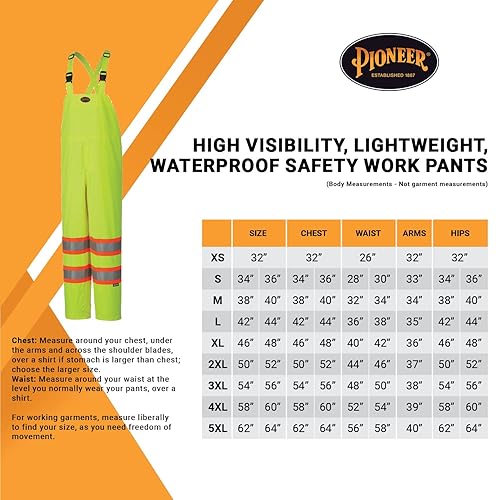 Miniatura 5 de Pioneer Pantalones de trabajo de seguridad de alta visibilidad, ligeros, impermeables con tirantes ajustables, cinta reflectante, amarilloverde,