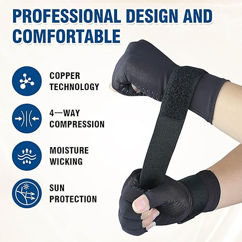 Miniatura 3 de Paquete de 2 pares de guantes de compresión de cobre para mujeres y hombres guantes de artritis para aliviar el dolor de manos soporte de muñeca