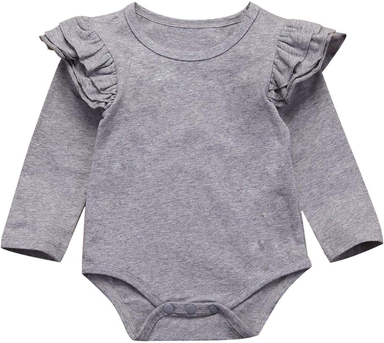 FIOMVABoy Romper Newborn Baby Girl Boy Romper Bodysuit Long Sleeve Summer Outfit Jumpsuit Clothes (Grey, Newborn)