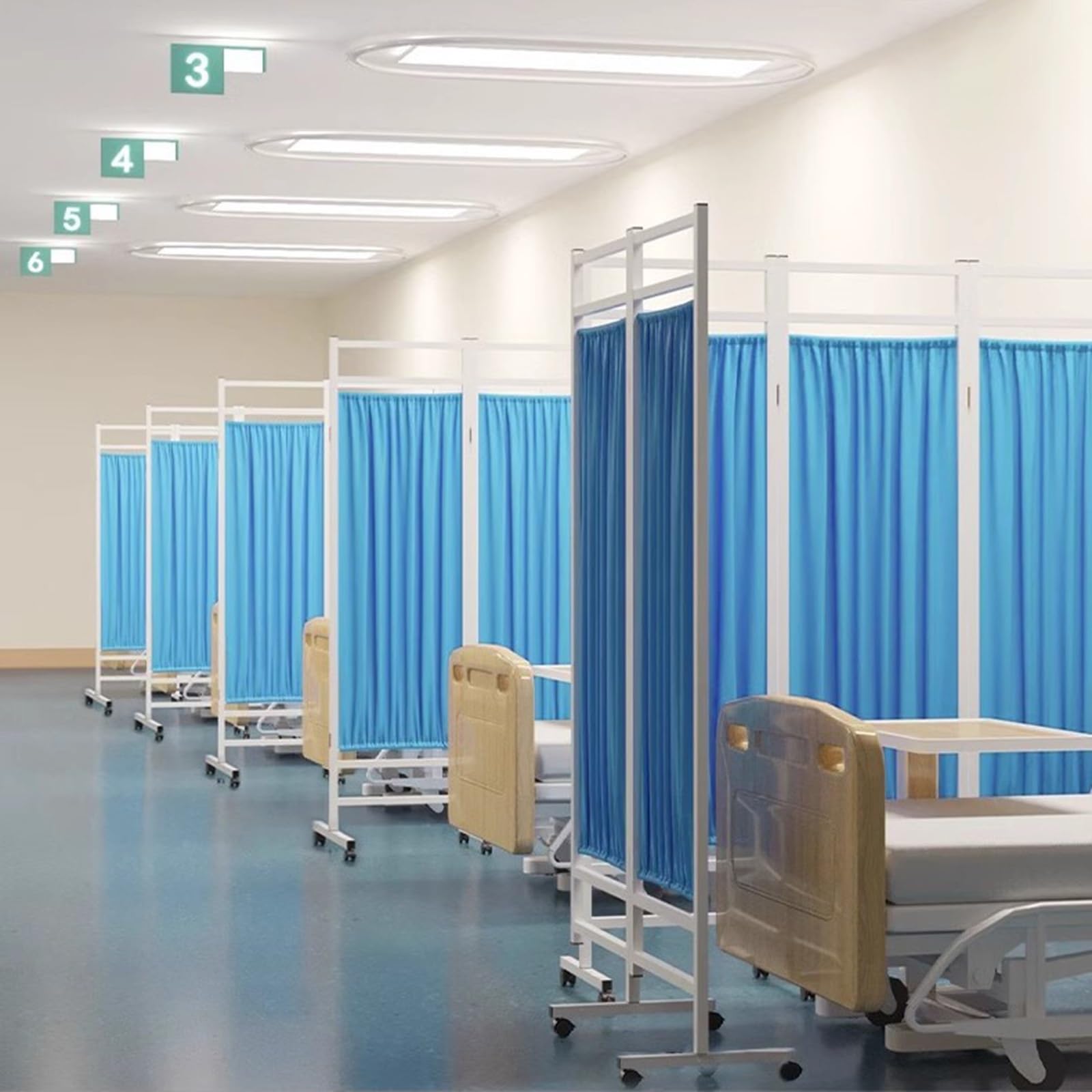 Medyczny ekran prywatności, mobilny ekran prywatności na kółkach, 6-panelowa konfigurowalna ścianka działowa do klinik, domów opieki i pielęgniarek, mobilny separator dla u