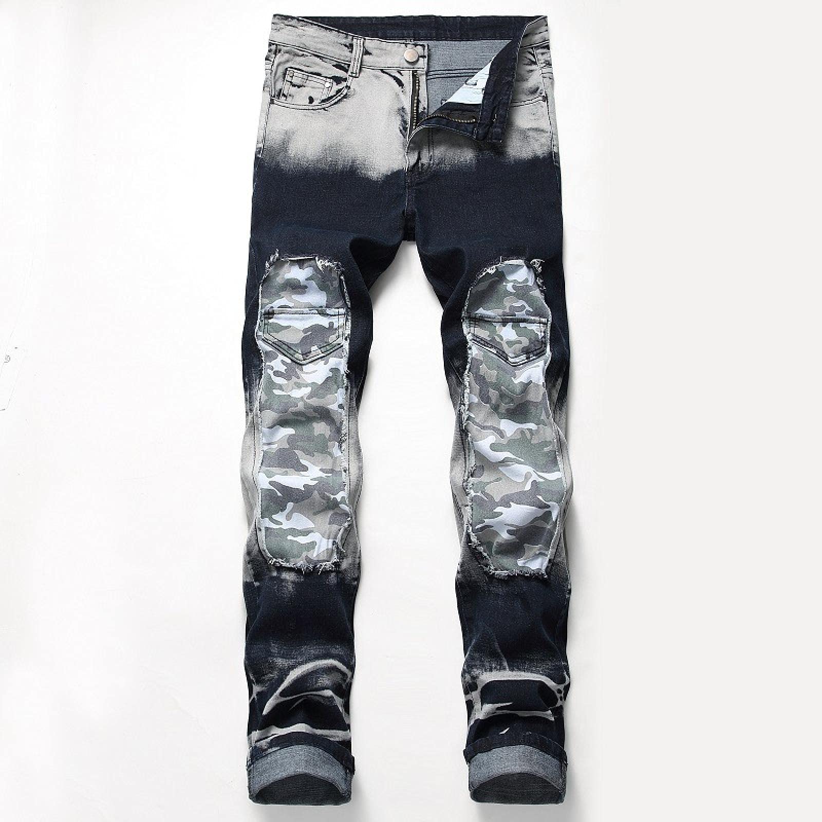 Jeans Herren Jeanshosen Hose Freizeithose Patch Dekorative Trendige Hose Elastische Jeans Denim Große Größe