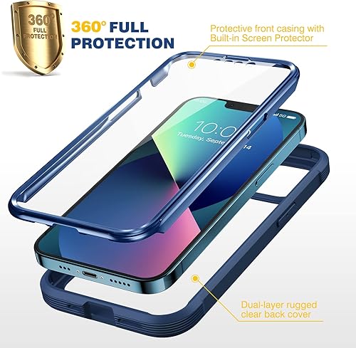 Miniatura 632 de Diaclara - Funda diseñada para iPhone 14 Pro Max, resistente, de cuerpo completo, con protector de pantalla sensible al tacto y antiarañazos + Blanco
