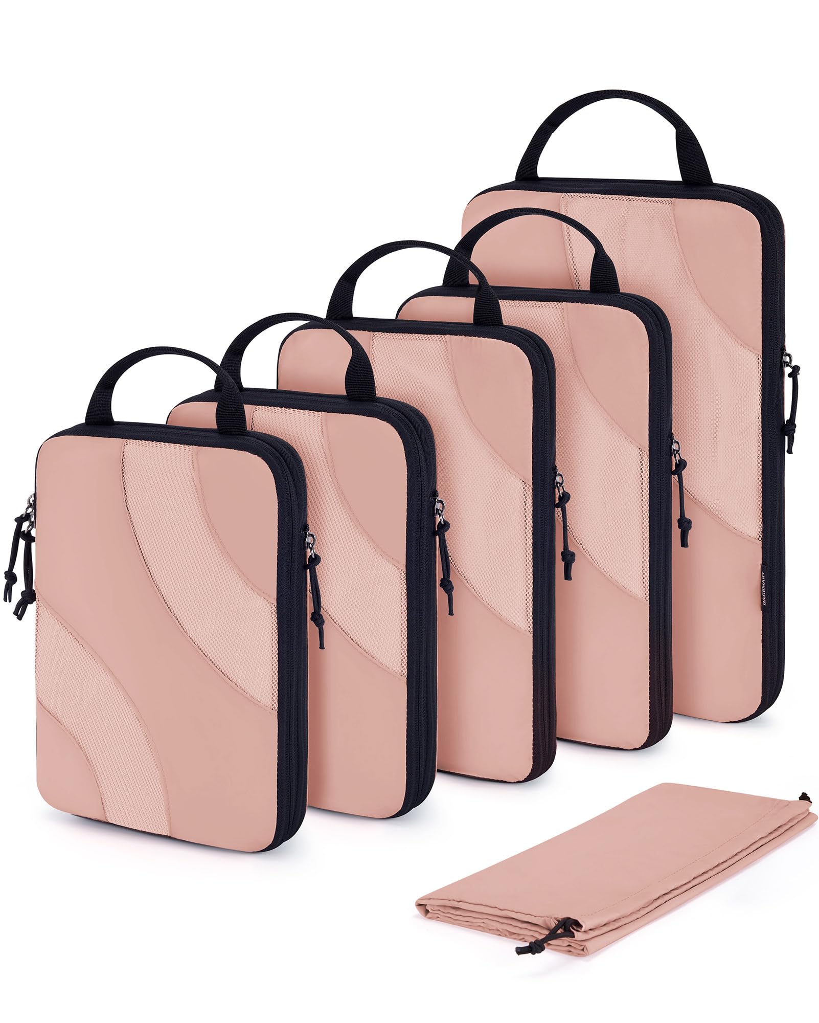 BAGSMART Kompressions-Verpackungswürfel, 6 Set/4/Set/2er-Set, Reisepackwürfel für Handgepäck, Kompressionskoffer-Organizer, Taschenset und Reisewürfel für Gepäck, leichte Pack-Organizer, 06-Dusty Pink