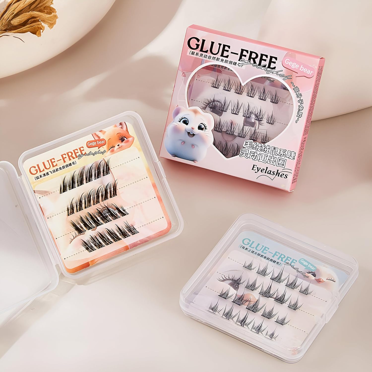 Gege Bear Glue Free False Eyelash | Reusable Lightweight | Fox Mouse Bird Kawaii Style | No Glue Eye Makeup | No Mess Application | Instant Comfortable Wear | Soft Bold Aesthetic | Easy Removal | Natural Looking Eye Lashes for Women (03#Fox, 24pcs)-picture-46