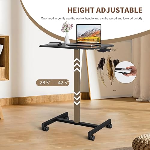 Miniatura 4 de Escritorio de pie de altura ajustable, pequeña mesa móvil para laptop, estaciones de trabajo para computadora con ruedas para oficina, aula, sala de