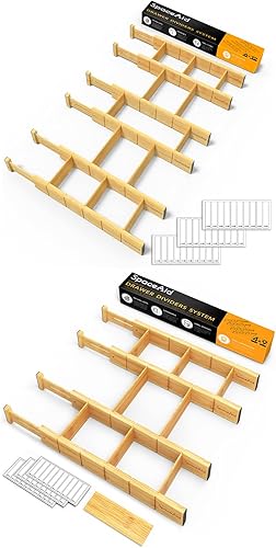 SpaceAid Separadores de cajones de bambú con insertos y etiquetas, 6 divisores con 12 insertos (17-22 pulgadas), 4 divisores con 9 insertos (17-22