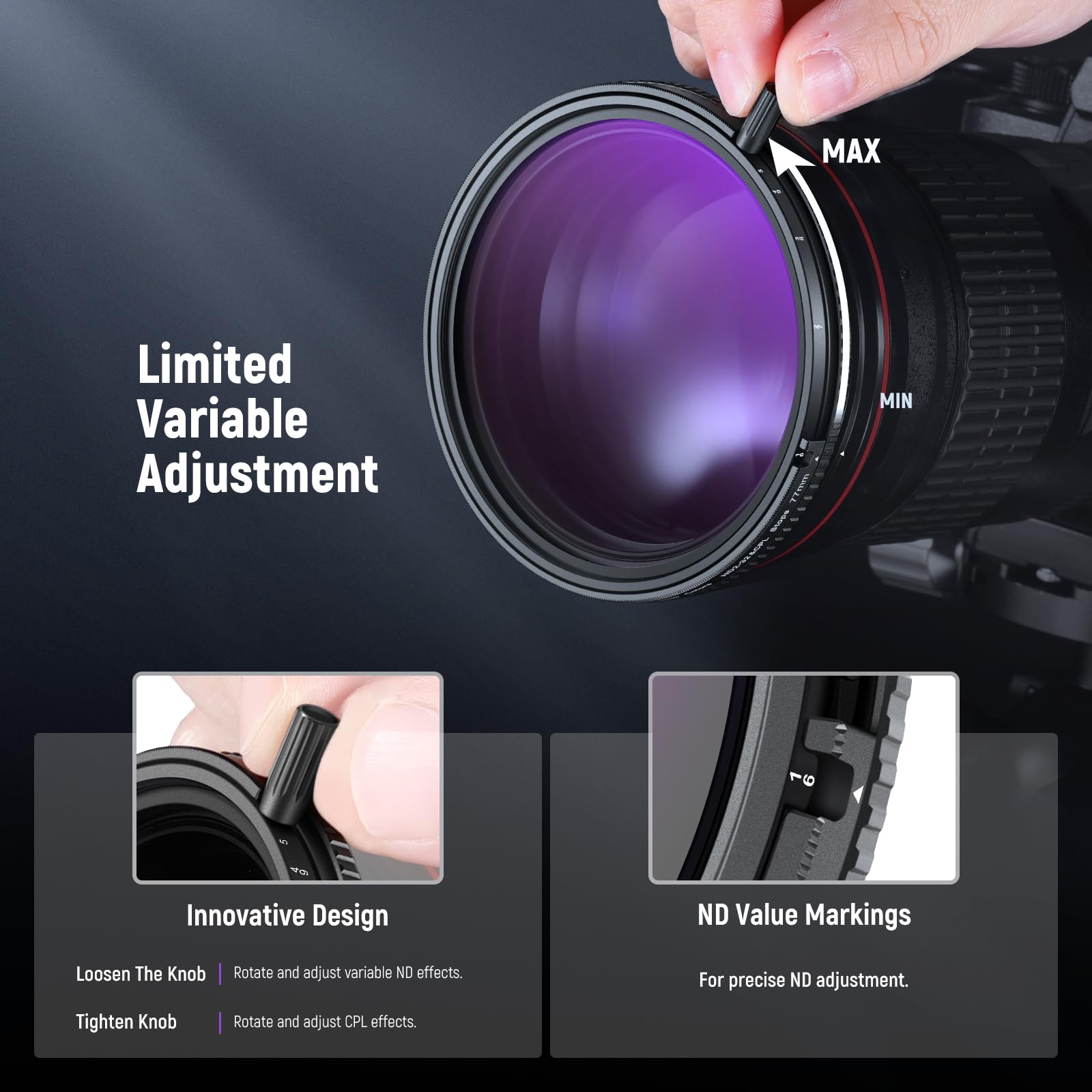 NEEWER Set di 77mm Filtri True Colors ND2-32 Variabile e CPL + Filtro ND32 Magnetico, 2in1 Regolabile Riduzione di Luce Eliminazione di Riflessi Nessun Cambiamento Colore, Nessuna Croce X/Vignettatura