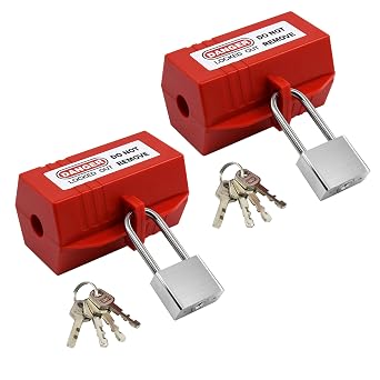 2 Pack Plug Lock with 2 Padlocks,2 Locking Holes Industrial Grade Electrical Insulation Power Cord Lock with Lockout Tagout,OSHA Compliant for Home Factory,4.7x2.6x2.6in Medium