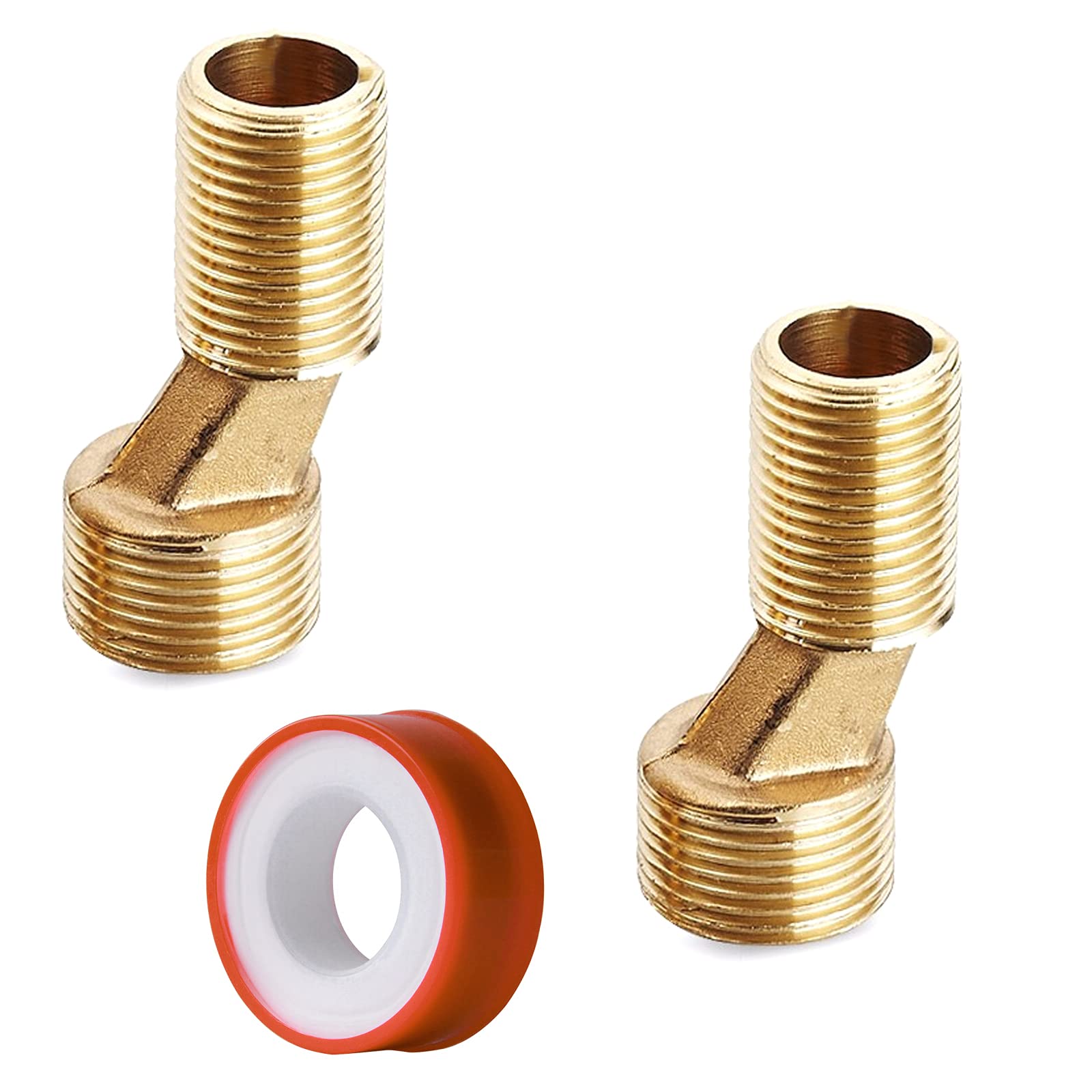 ERDANER 2pcs 1/2Inch G Thread Brass Pipe Fittings Reducer Adapter，Garden Pipe Joint Extension Repair Fitting，with Thread Seal Tape(Long 70mm/2.5Inch)