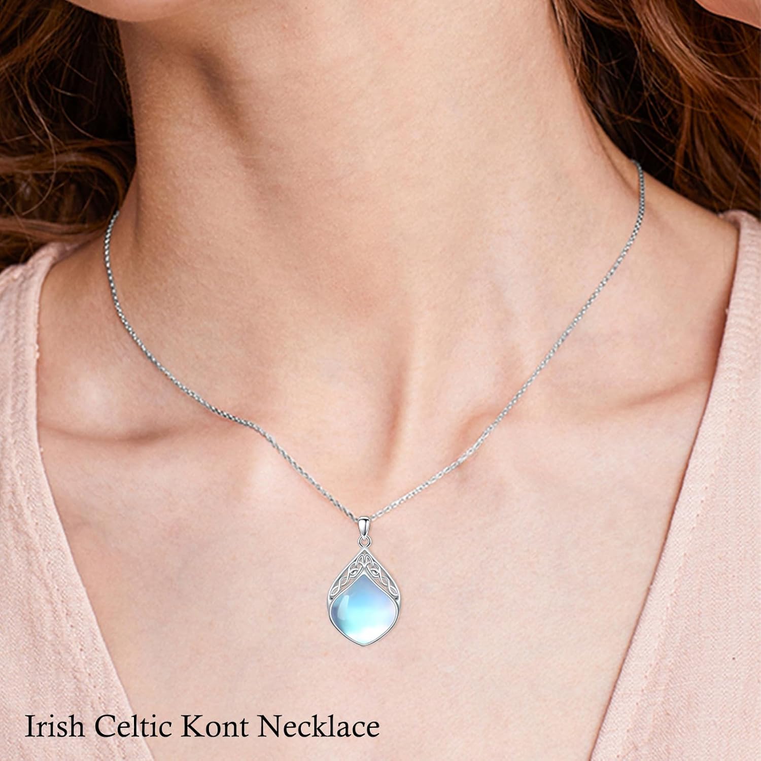 YYB Gemstone Teardrop Necklace for Women 925 Sterling Silver Celtic Knot Pendant Irish Jewelry Anniversary Birthday Valentines Day Gifts for Her - Image 7