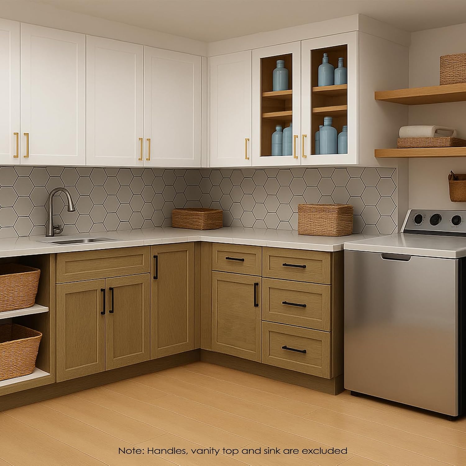Bathroom Vanity Cabinet, 15" Base Cabinet with Drawer, Bathroom Storage Cabinet, 3 Soft Close Undermount Drawers, Shaker, Paint, Unassemble, RTA (White Oak and MDF Door, 15"W X 34.5"H X 21"D)