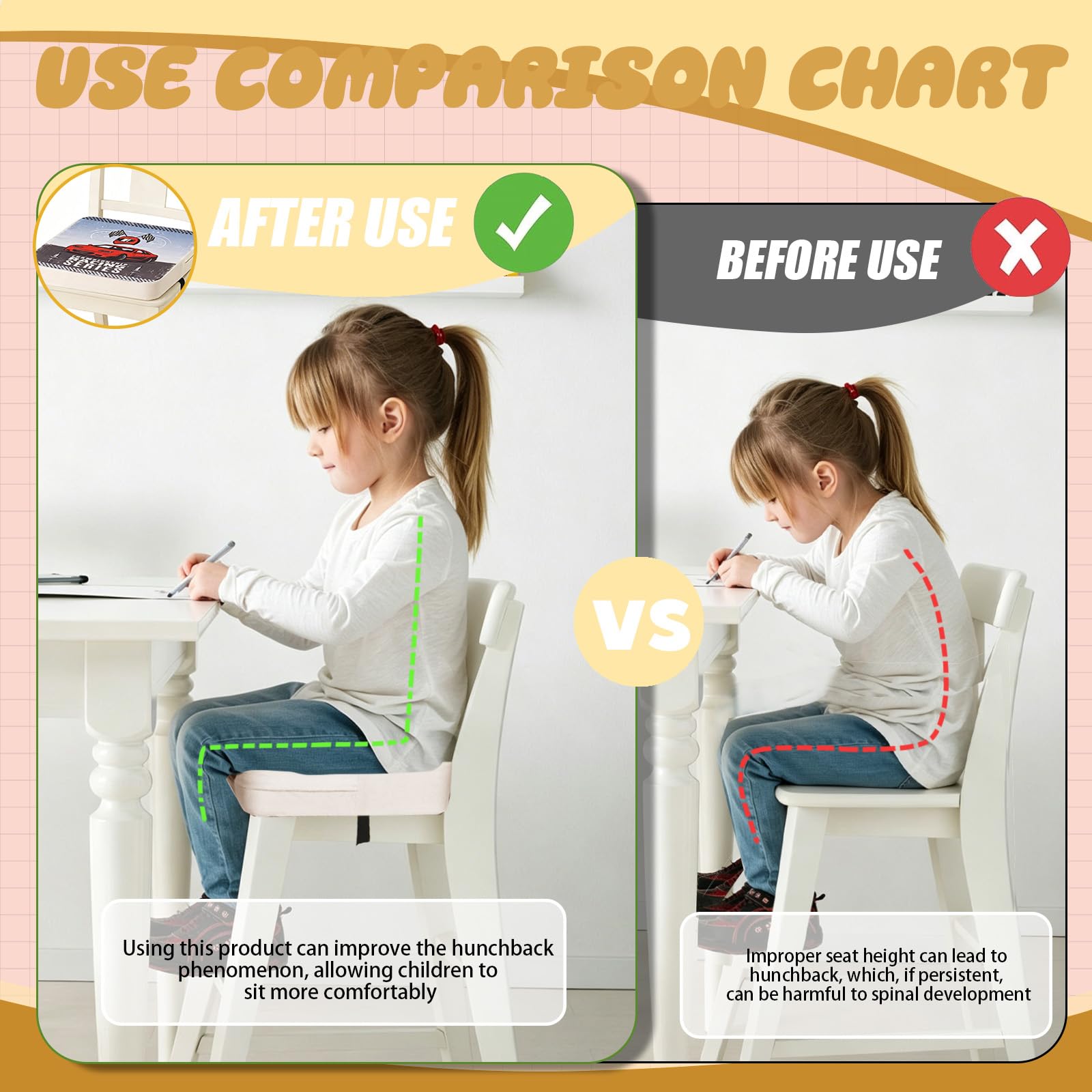 Rialzo Sedia Bambini, Rialzo da Sedia per Bambini, Cartoon Cuscino Rialzo per Bambini Cuscino per Sedia Seggiolino Regolabile Lavabile Smontabile per Sedia da Pranzo auto (Macchina da corsa)