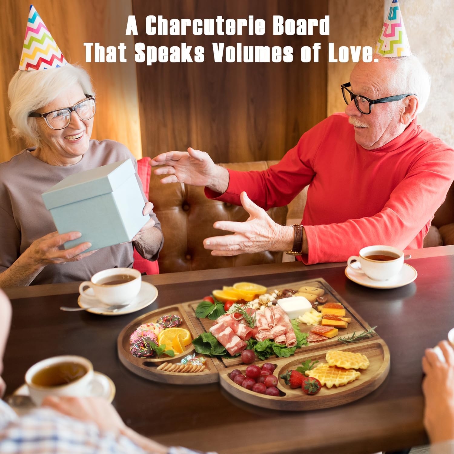 Extra Large Magnetic Charcuterie Board Cheese Board Gift Set 3 Part Square & Round & Heart Shaped Acacia Wood Charcuterie Cheese Boards Wooden Tray Serving Board Platter for Valentine - Image 6