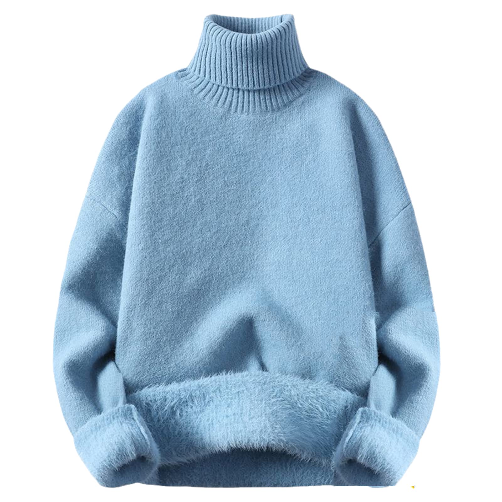 Vogrtcc Herren-Rollkragen, Herbst, Winter, gestricktes Fleece, lässig, dick, einfarbig, langärmelig, schmaler Pullover