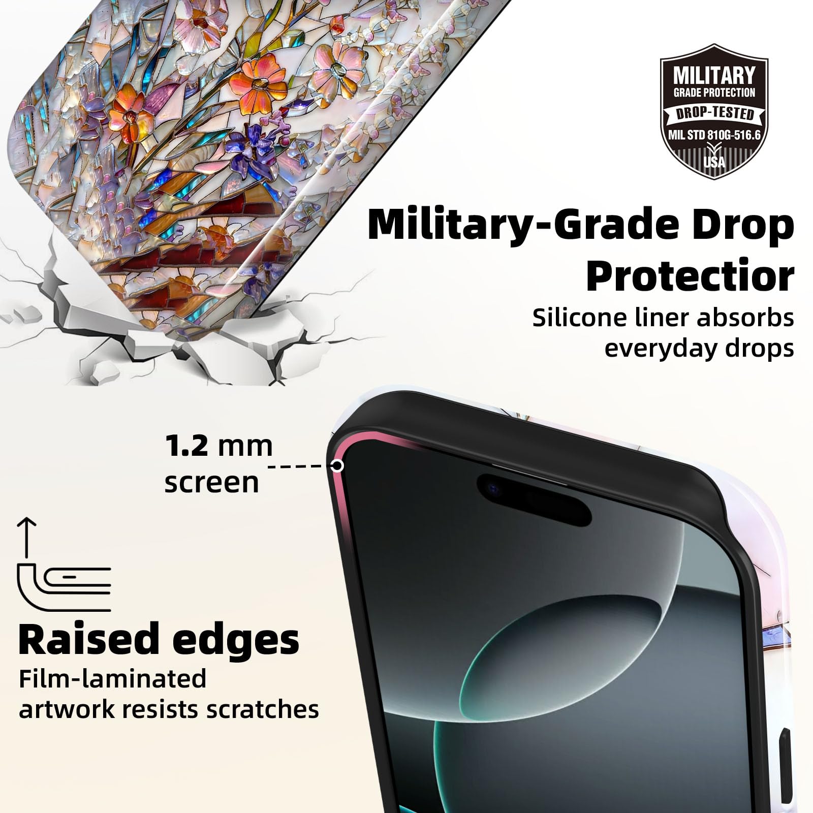 Lumen etui do iPhone'a 12 / iPhone'a 12 Pro, kompatybilne z Magsafe, twarda obudowa z ochroną aparatu, dla kobiet, dziewcząt, nastolatków, kolorowy bukiet dzikich kwiatów, witraż, pastelowy, radosny