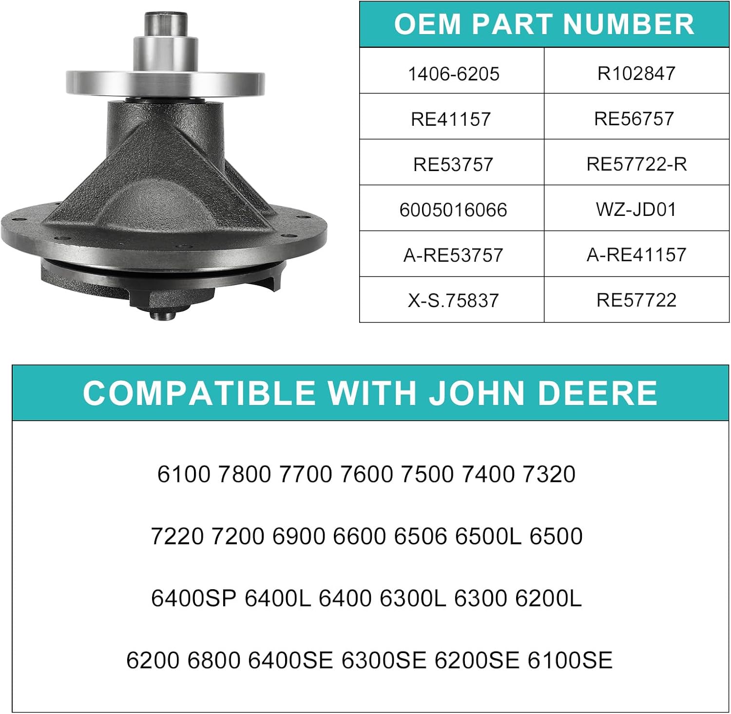 RE53757 Water Pump For John Deere 6100 6100SE 6200 6200L 6200SE 6300 6300L 6300SE 6400 6400L 6400SE 6400SP 6500 6500L 6506 6600 6800 6900 7200 7220 7320 7400 7500 7600 7700 7800 R102847 RE41157