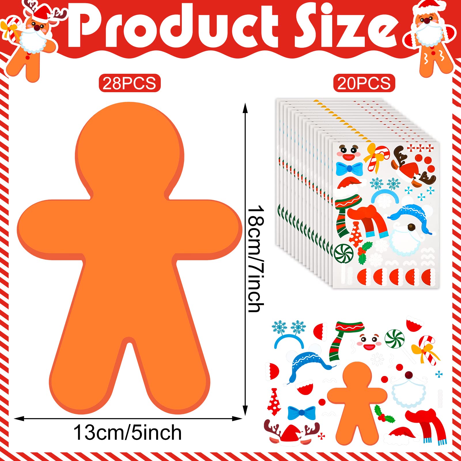 Spiareal 48 Pcs Large Christmas Gingerbread Man Craft Kit for Kids Snowman DIY Foam Craft Ornament Self Adhesive Christmas Elk Decor for Home Activities