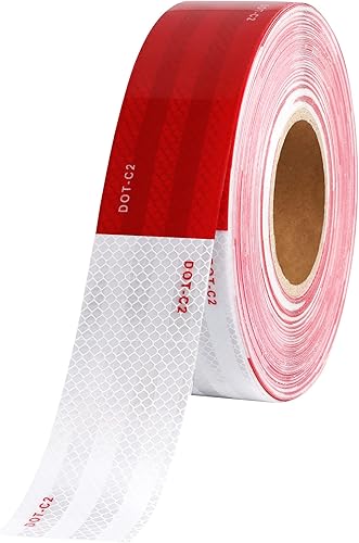 WAENLIR Cinta de Seguridad Reflectante de 1 pulgada x 30 pies DOT-C2 Impermeable Roja y Blanca Cinta Adhesiva de Conspicuidad para Remolque,