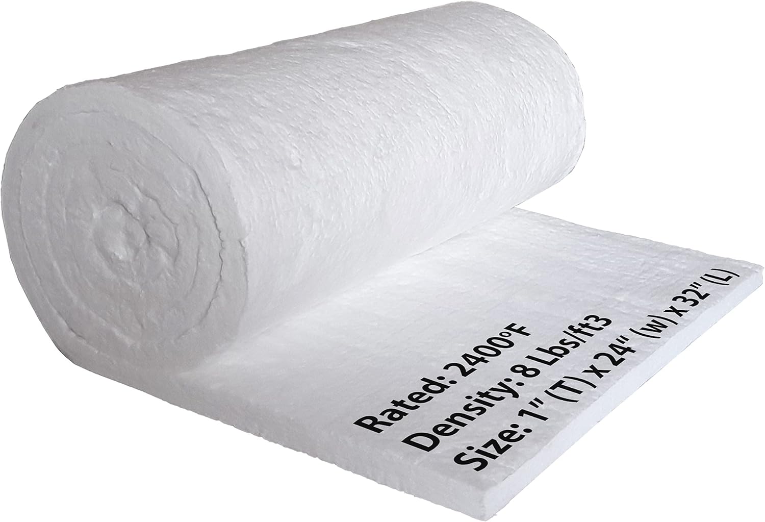 Ceramic Fiber Insulation Blanket - 1" Thick x 24" x 32", 8# Density 2400F Rated, Fireproof Insulation for Fireplace, Wood Stove Baffle, Pizza Oven, Forge, Furnace, Kiln, Chimney, Boiler, Dishwasher