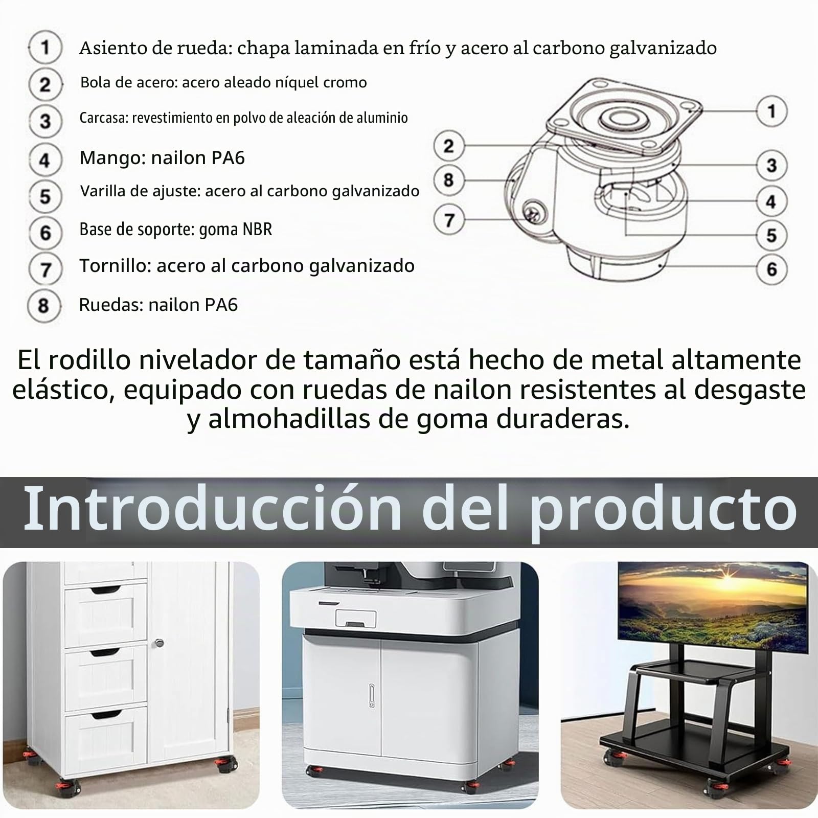 Juego de 4 Ruedas para Muebles Pesados, Capacidad Total de 2000kg Ruedas Giratorias M12 x 30mm Mover Muebles Pesados de 360 ​​Grados para Bancos de Trabajo y Muebles (2000KG)