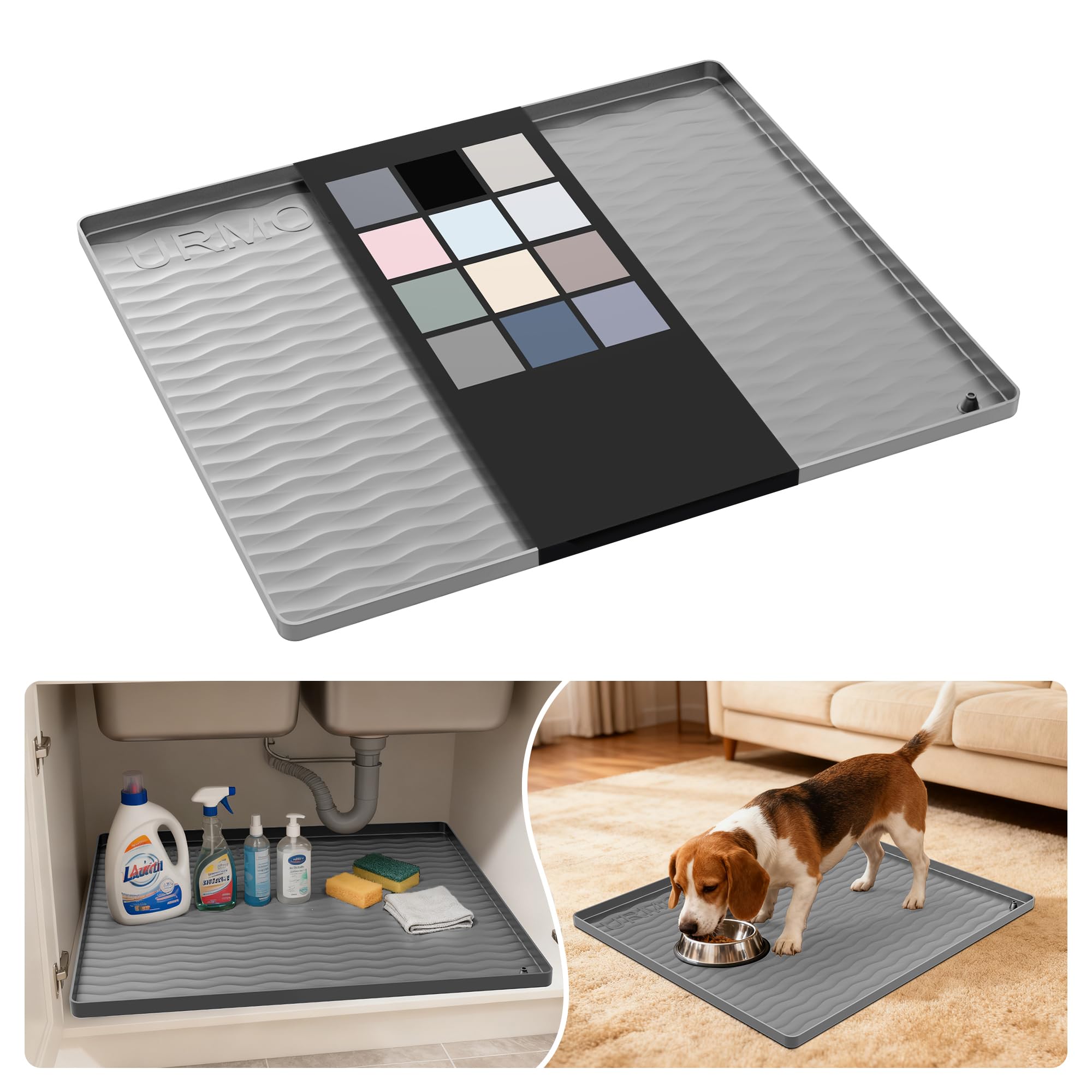 URMONA Waterproof Silicone Under Sink Mat, 22 x 19 in, Flexible Shelf Liner