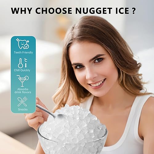 Miniatura 4 de EUHOMY - Encimera para hacer hielo en pepitas con asa, lista en 6 minutos, 33 libras24 horas, cubierta superior extraíble, limpieza automática,