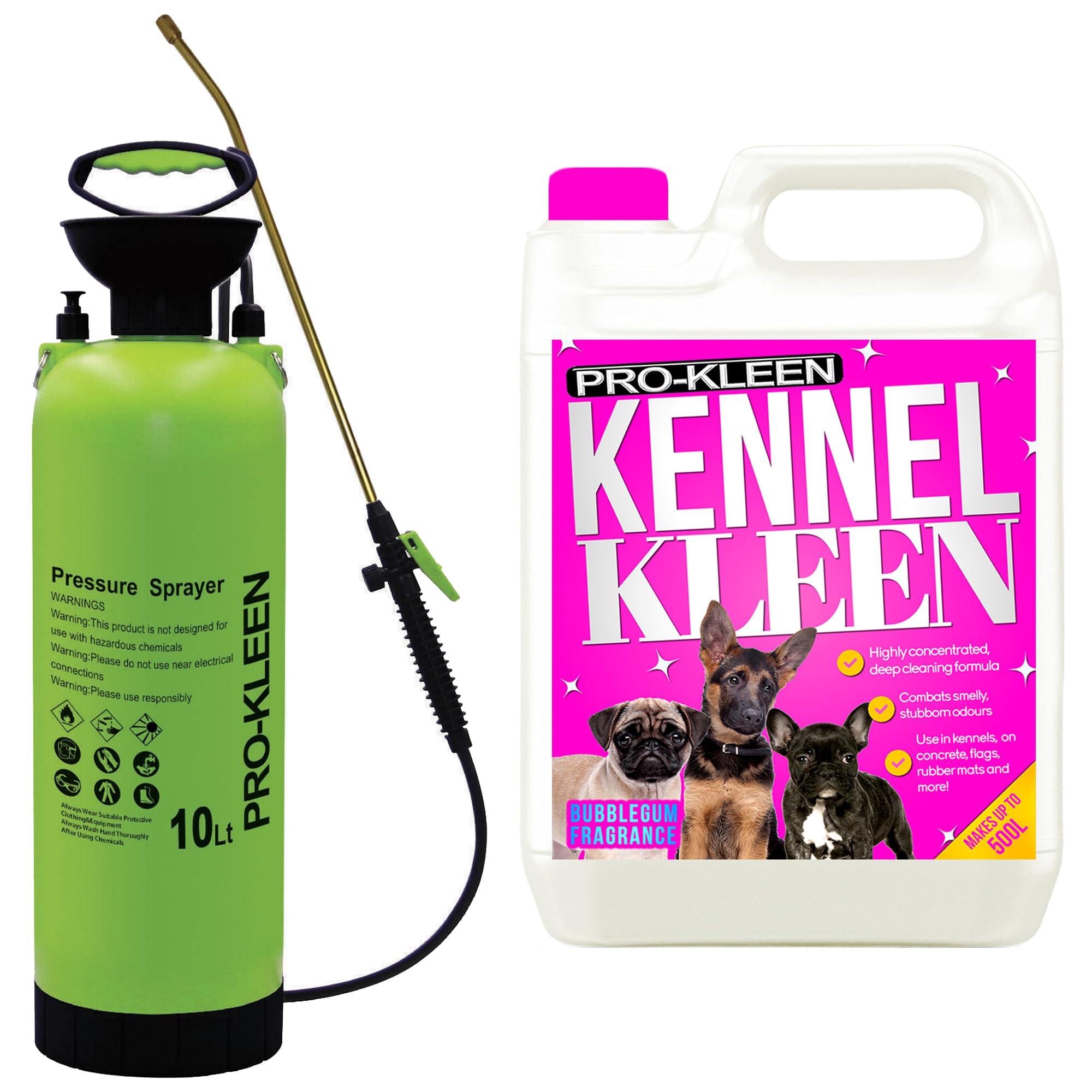 Pro-Kleen Kennel Disinfectant, Cleaner 5L With 10L Pump Pressure Sprayer, Sanitiser & Deodorise - Catteries, Hutches, Aviaries, Patios, Artificial Grass (Bubblegum)