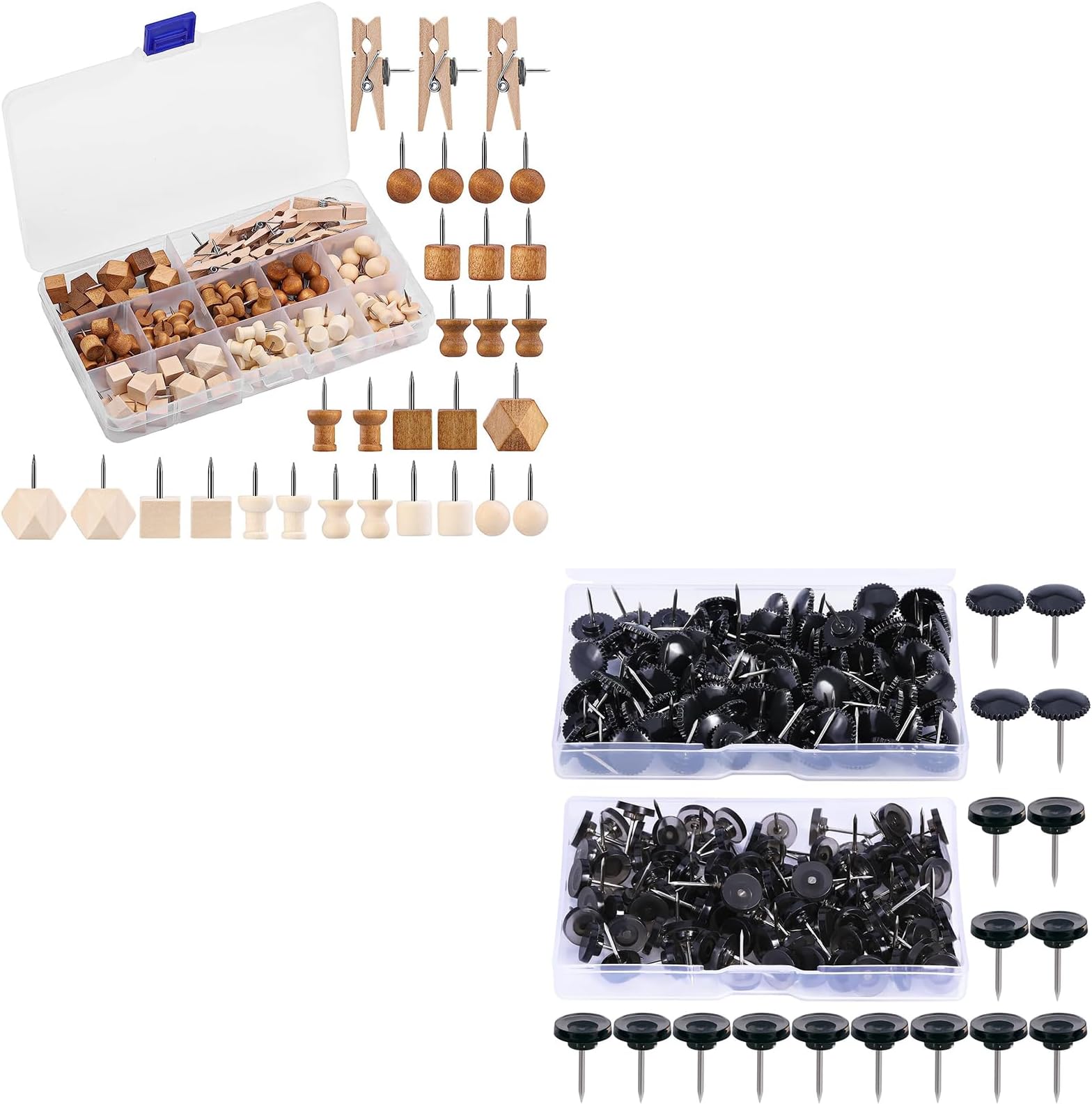 Amazon.com: 114 Pcs Wood Push Pins Decorative Thumb Tacks with 200Pcs ...