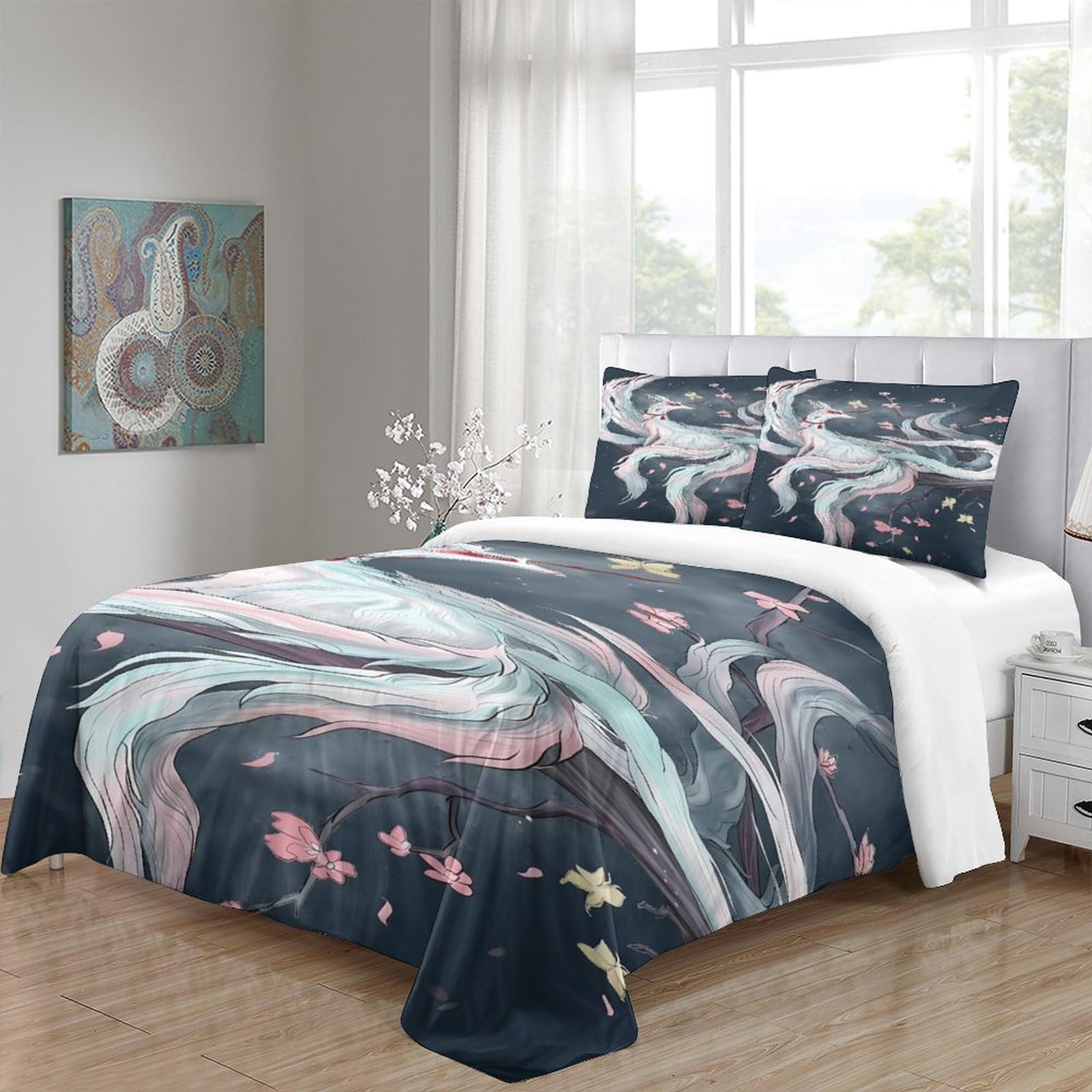 Flamingo-Pärchen Bettbezug 3 Teilig Mikrofaser Reißverschluss Schlafkomfort Bettdeckenbezug 3D Gedruckt Weich Hautfreundlich mit Kissenbezug Kuschelig for Teenager & Erwachsene