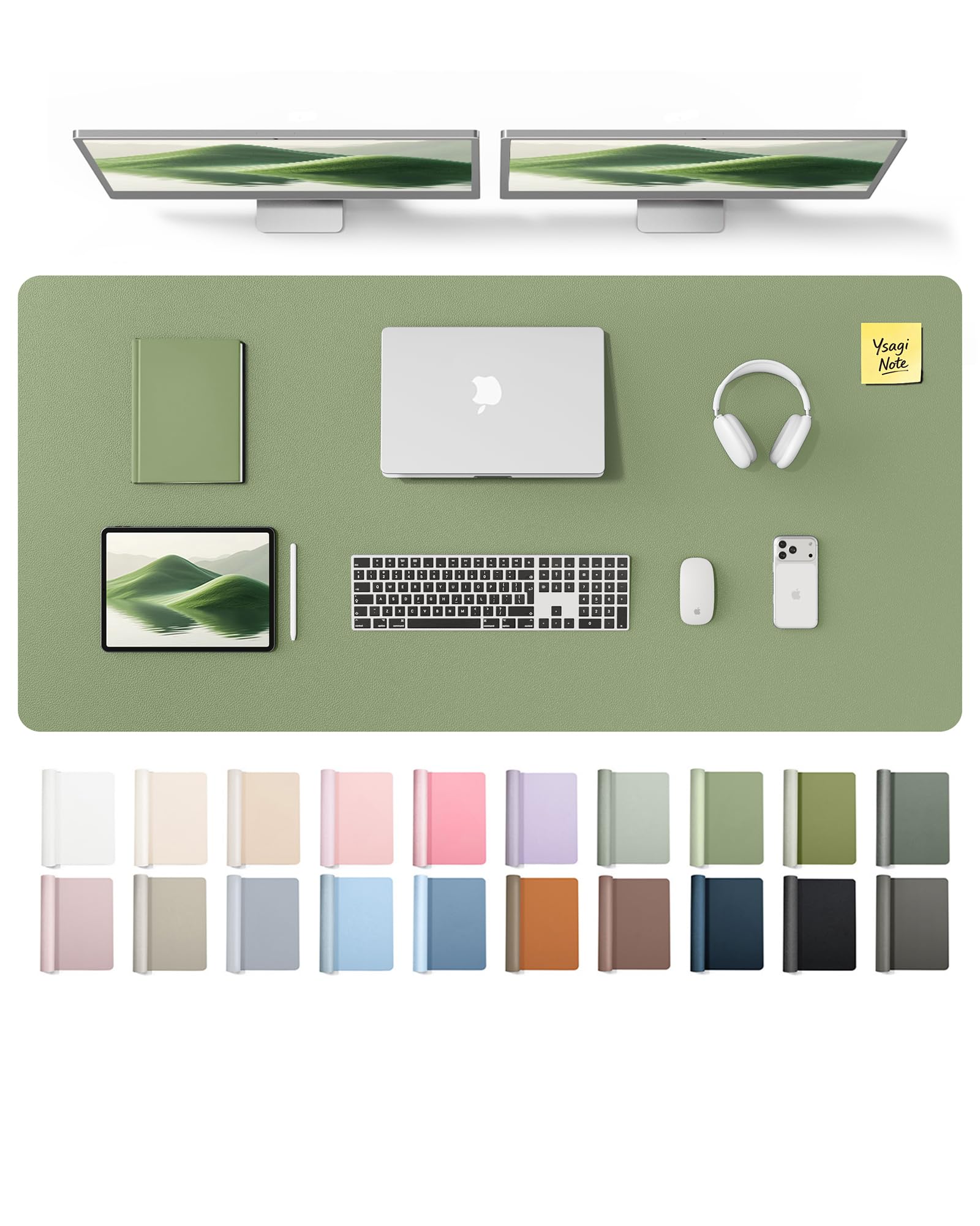 YSAGi Leather Desk Pad Protector, Office Desk Mat, Large Mouse Pad, Non-Slip PU Leather Desk Blotter, Laptop Desk Pad, Waterproof Desk Writing Pad for Office and Home (Bamboo Green,55" x 24")