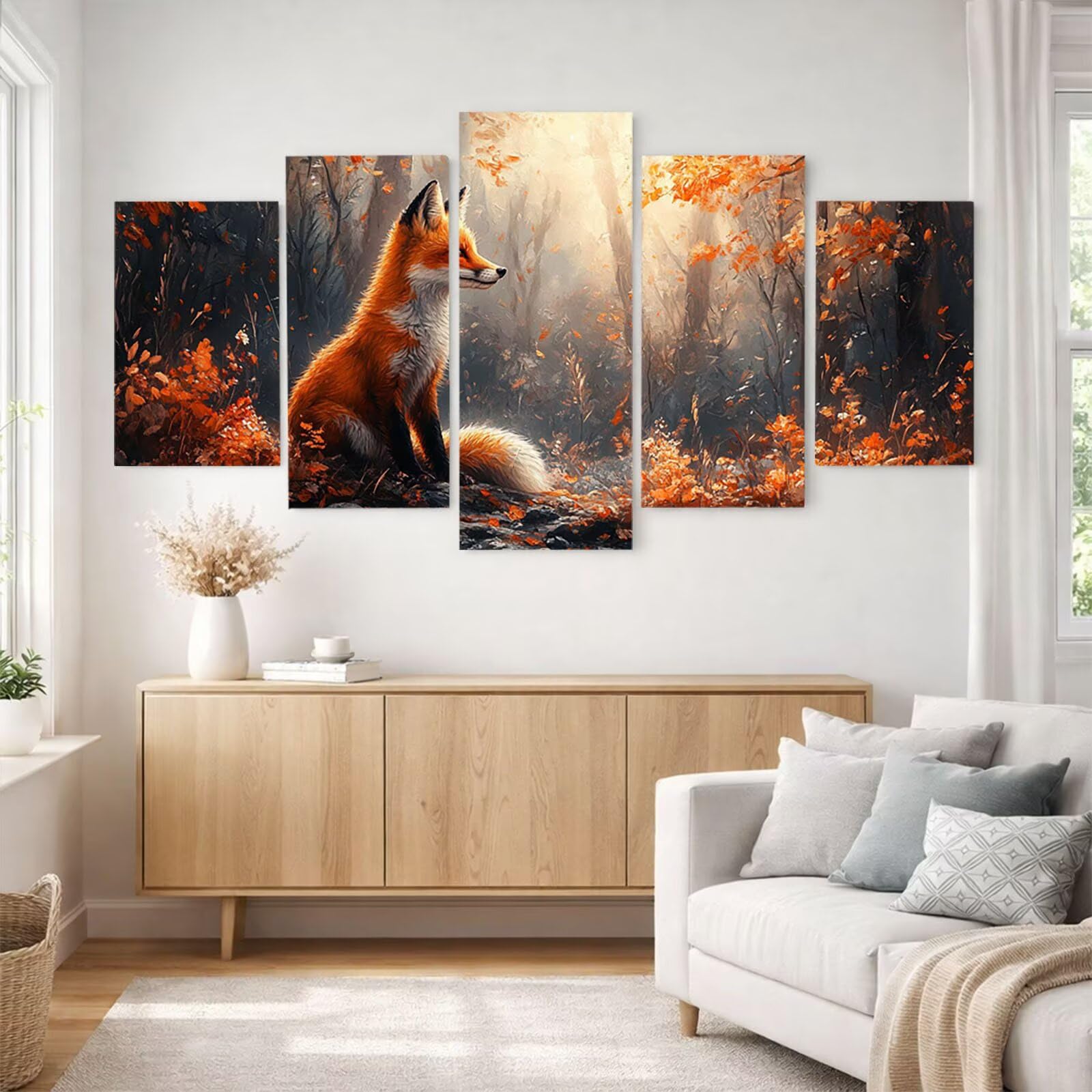 5 Pack Malen Nach Zahlen Fuchs Drei Größen Leuchtend Acrylfarben YCBZ-1400 | DIY Fünf Leinwand Bilder Baum Kreatives für Erwachsene Wanddeko Wohnzimmer Büro Schlafzimmer Geschenke für Frauen