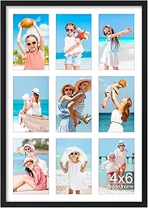 decorUhome 14x20 Picture Frames Collage Wall Decor, Display 9Pcs 4x6 Photos with Mat or 1Pcs 14x20 Unmatted, 9 4x6 Collage Picture Frames for Wall Mounting, Black