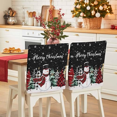 Fundas para sillas navideñas de muñeco de nieve negro, 4 piezas, fundas para respaldo de sillas de comedor, fundas protectoras de silla de árbol de