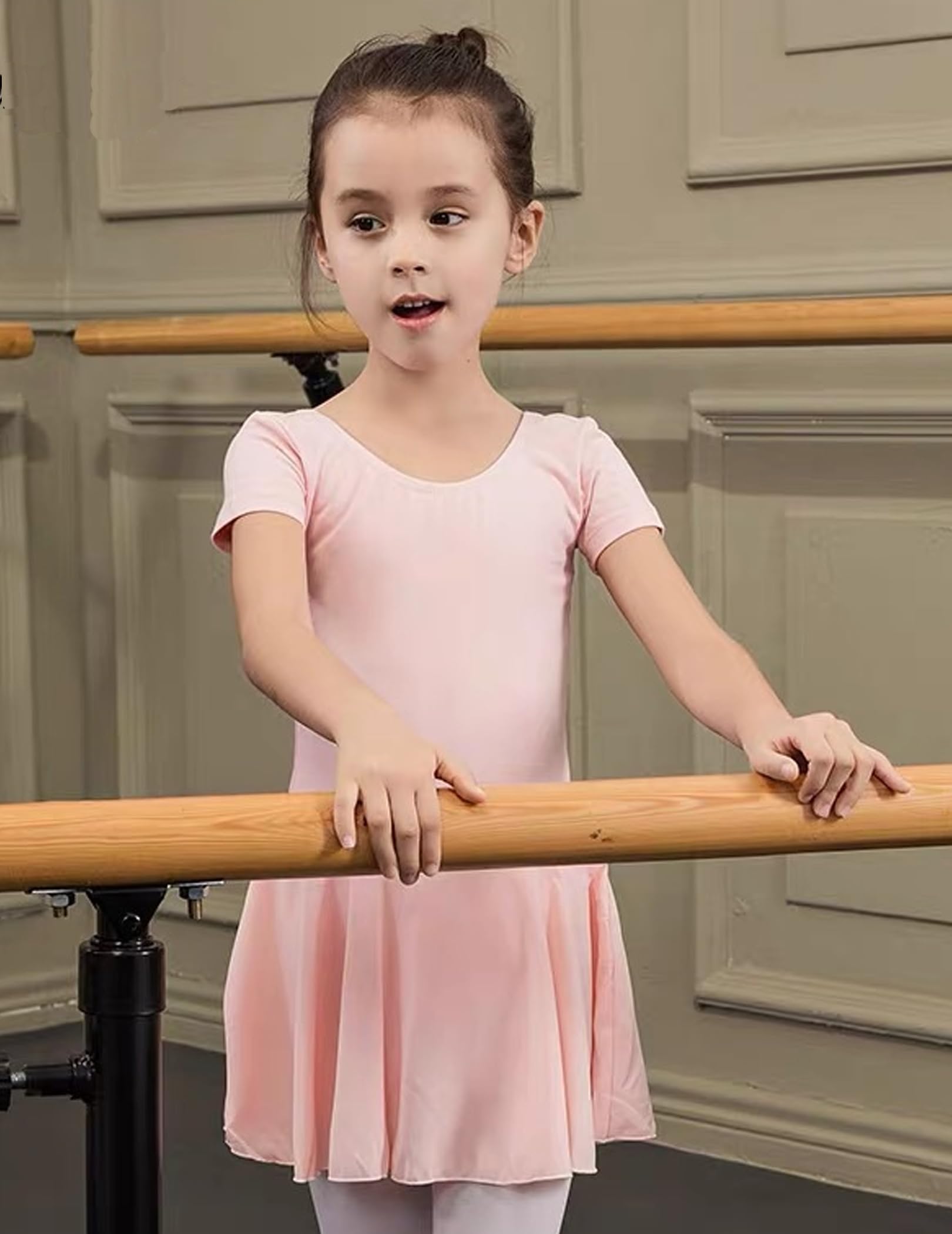Kinder Ballettkleidung Mädchen Ballettkleid Baumwolle Ballettanzug Kurzarm Ballett Trikot Tanzkleid Ballettbody mit Chiffon Tütü 2-9 Jahre