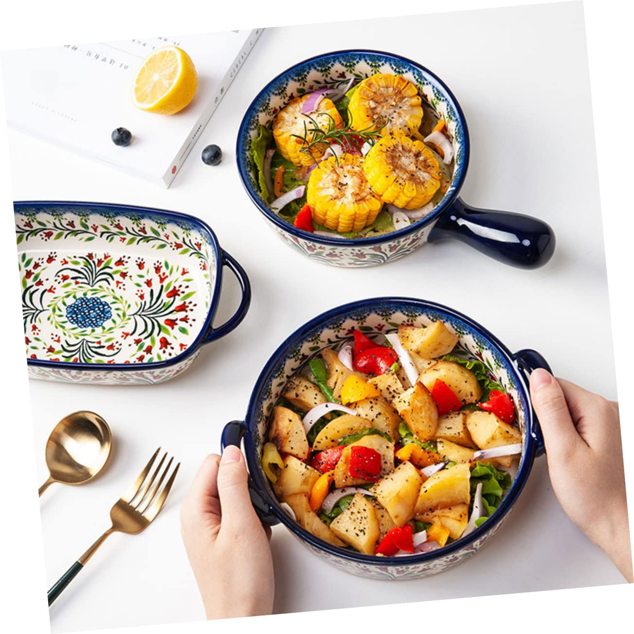 Hemobllo Ceramiczna Miska Do Pieczenia Miski Do Serwowania Naczynie Do Zapiekania Ryżu Miski Pokrywkami Ceramiczne Naczynia Pieczenia Naczynia Gotowania Na