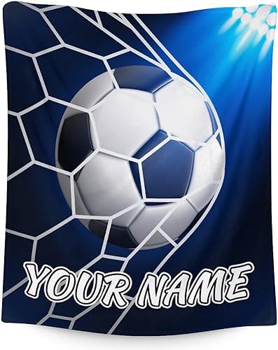 Regalos de fútbol personalizados, manta grande de 50 x 60 pulgadas para niños y niñas, manta suave y acogedora para equipo de fútbol, manta